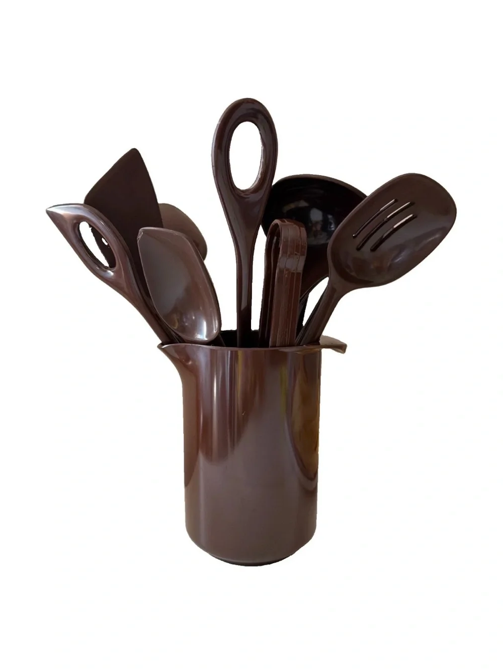 ROSTI MCM Mepal Denmark Melamine Pitcher With 10 Utensils Brown Vintage